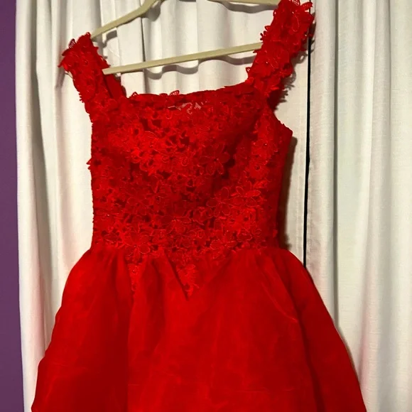 white homecoming dress plus size Red Short Sleeve Prom Dress 2022 V-Neck Formal Dress 20499 Custom Colors / US2 main image 1